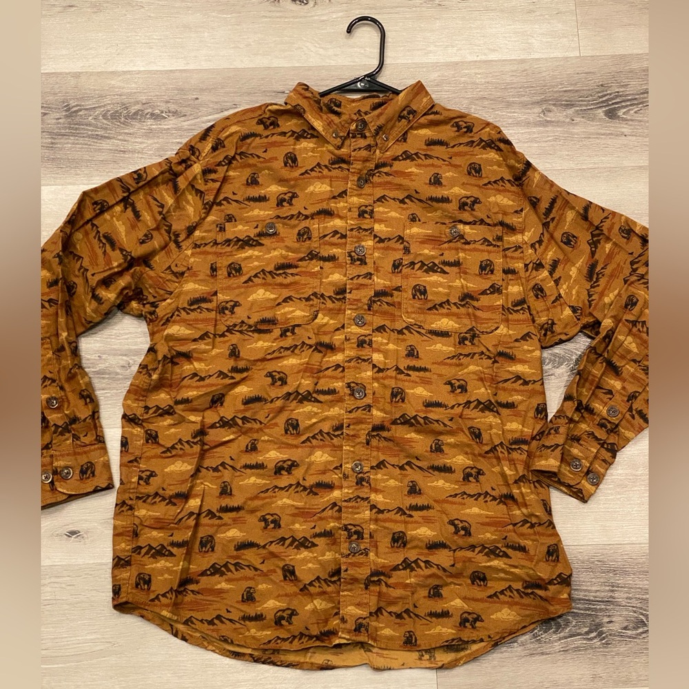 DULUTH TRADING CO Men's Free Swingin' Flannel Shirt Size: L Color:Brown NWOT